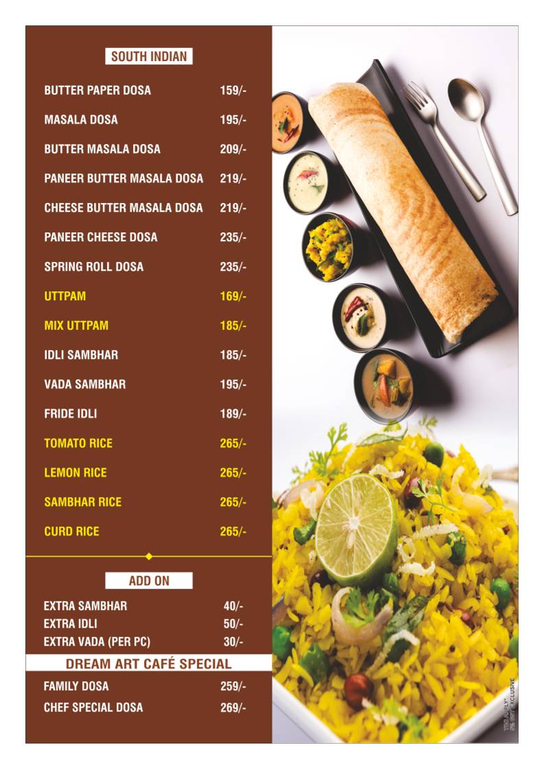 Dream Art Cafe Banquet & Restaurant - Jankipuram menu