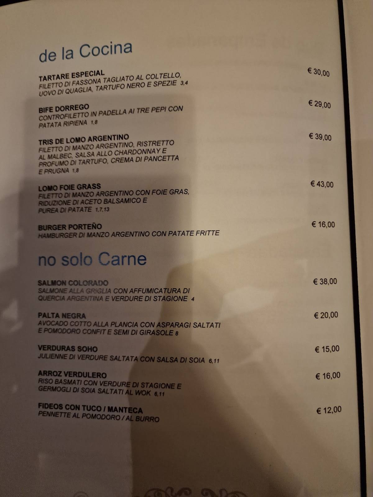 Menu di El Porteño Roma 