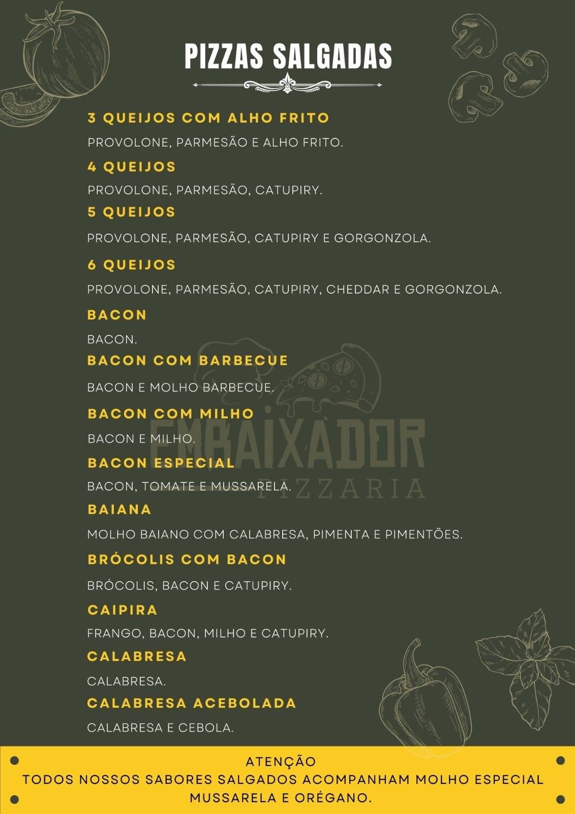 Embaixador Pizzaria cardápio