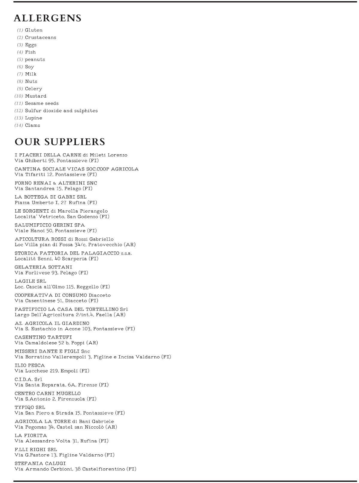 Menu di Enoteca Il Quartino di Marchesi Frescobaldi 