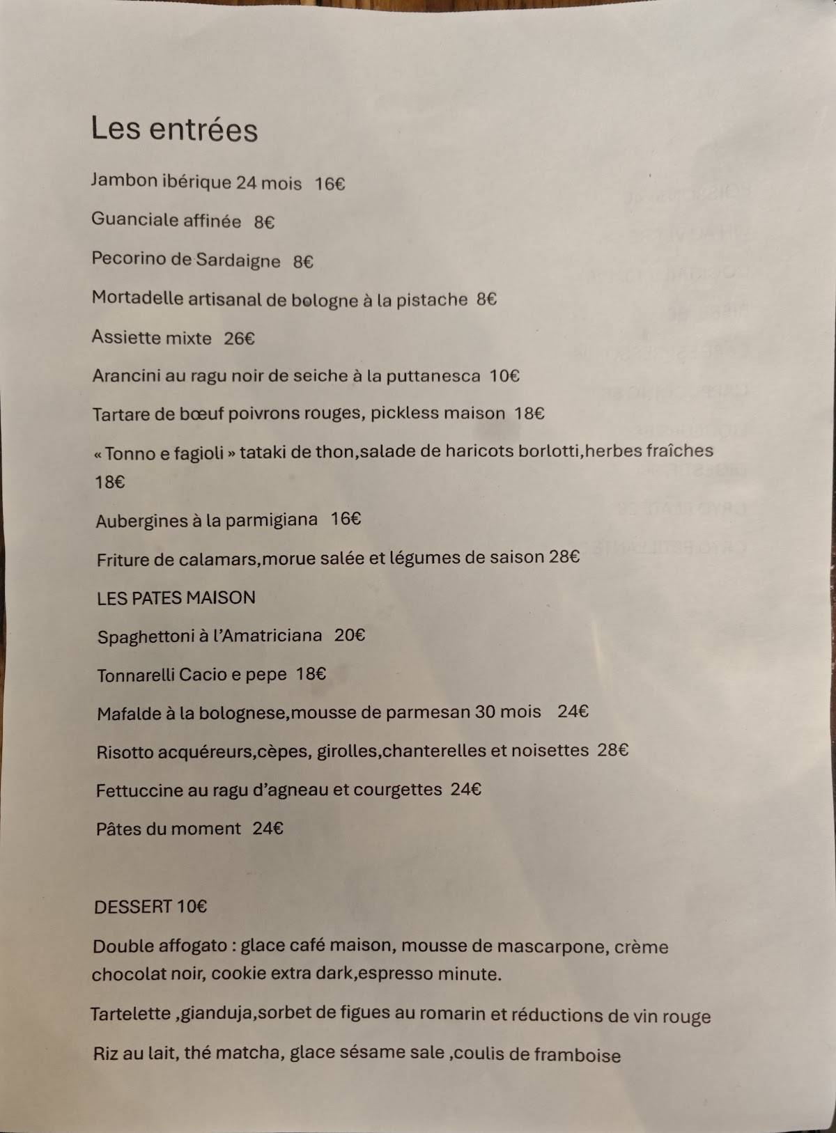 Menu de Epiro Nice Vino e Cucina