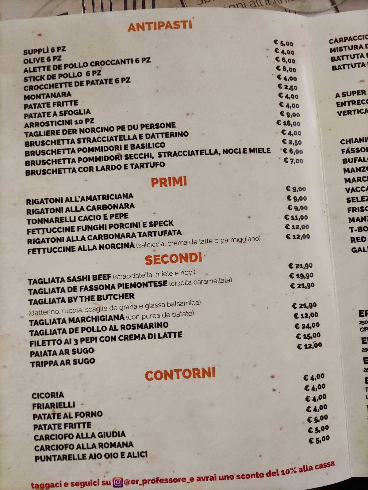 Menu di Er professore 