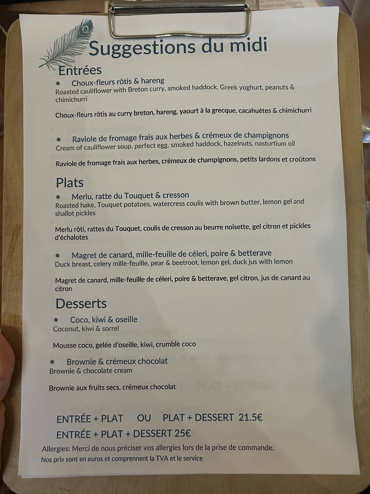 Menu de Estime