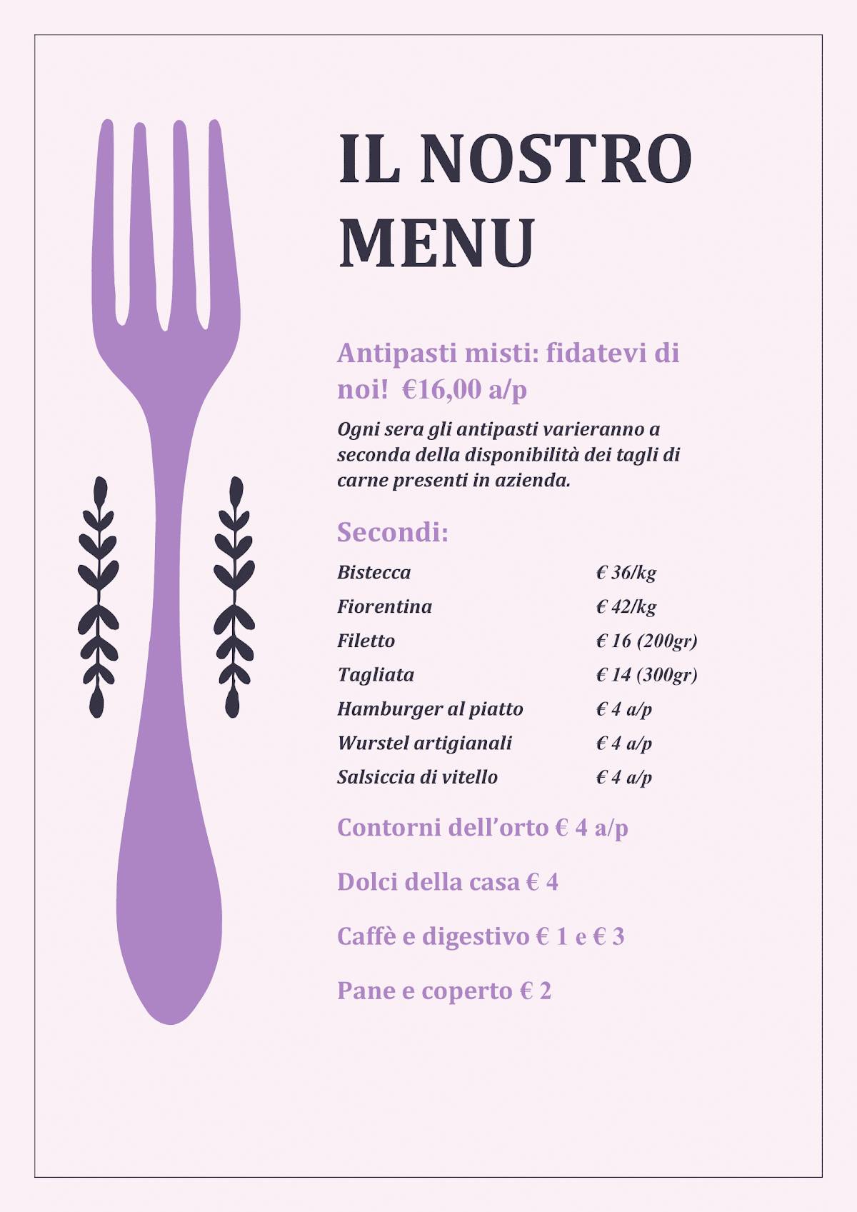 Menu di Ristorante Agr. Fattoria dei Rossi 
