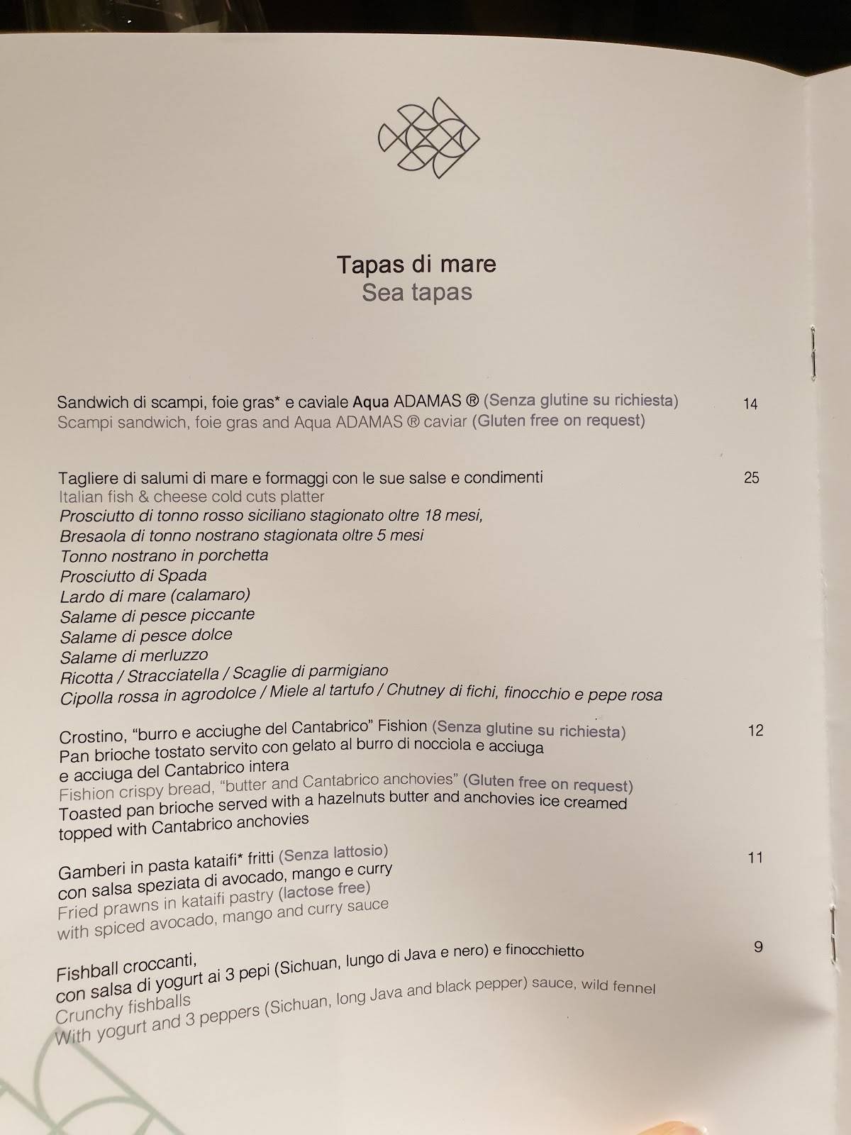 Menu di Fishion Bergamo 