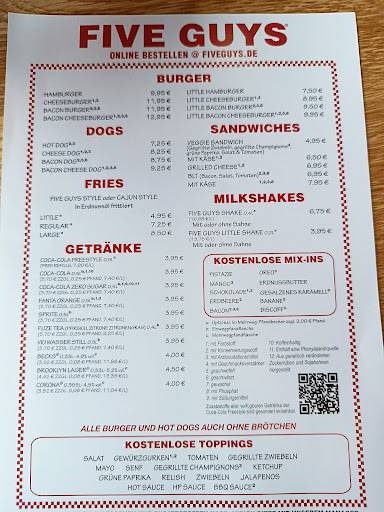 Menu de Five Guys Burgers and Fries Bonn Hauptbahnhof