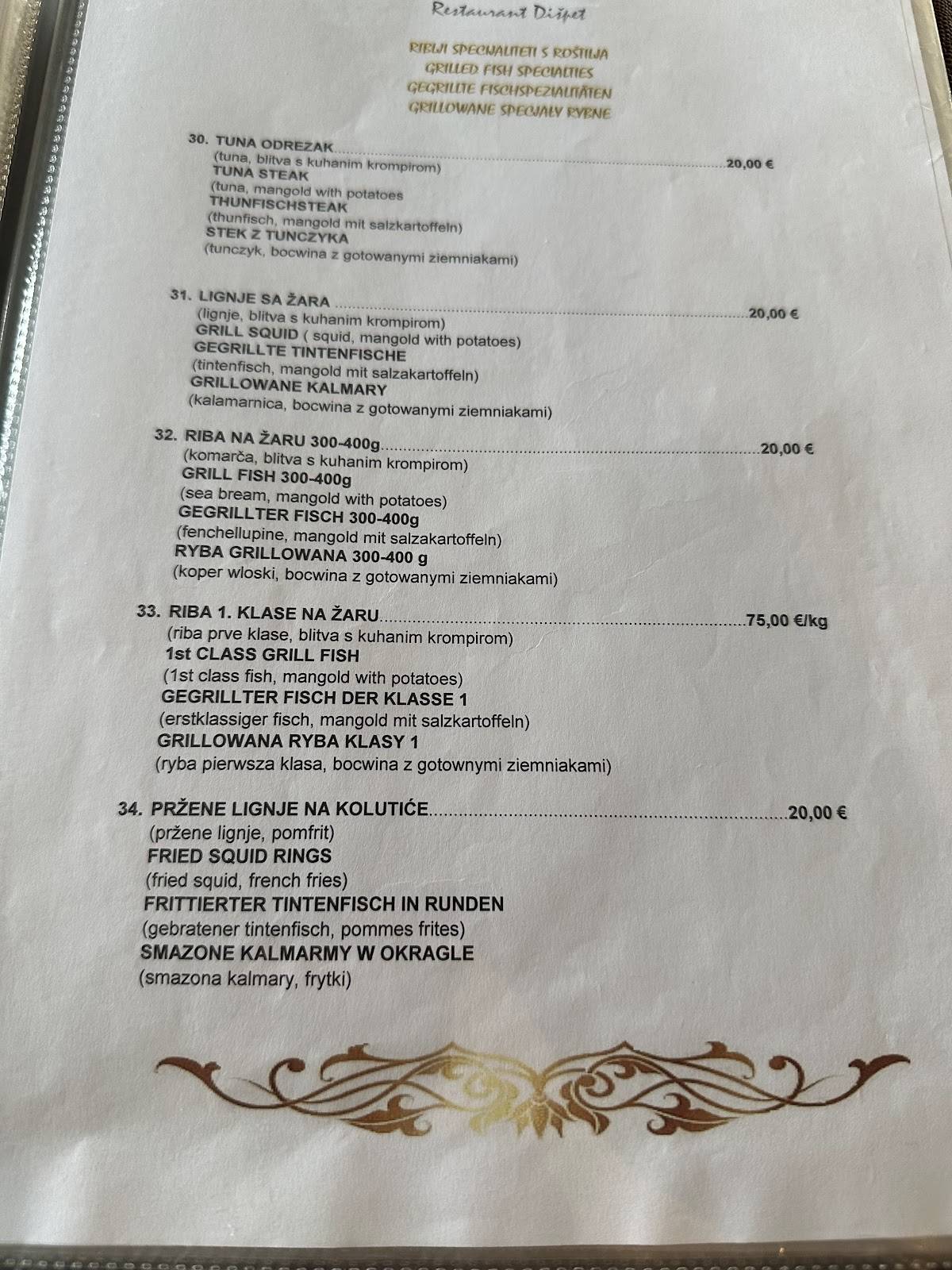 Menu di Food & bar Dišpet 