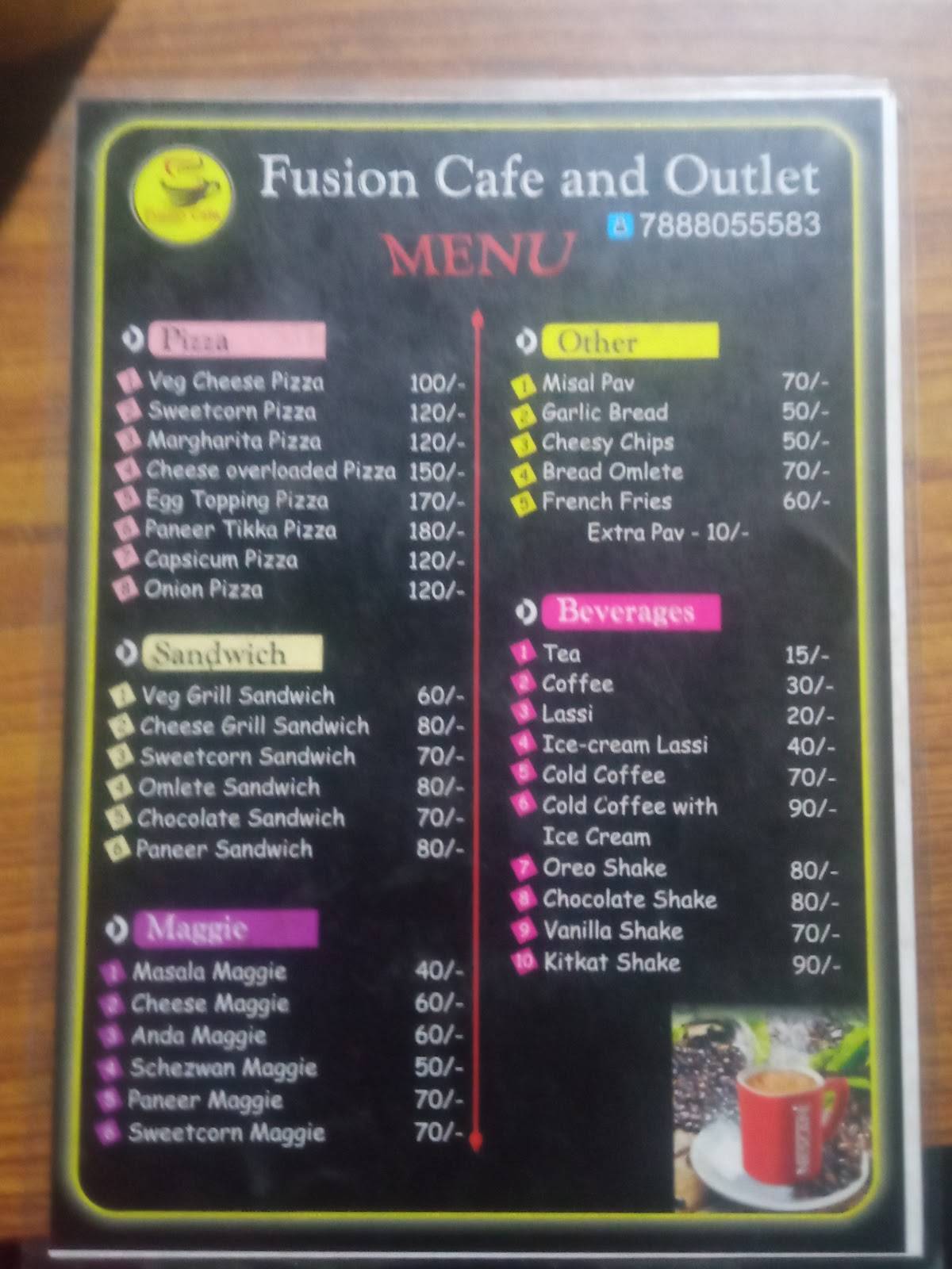 Fusion Cafe and Outlet menu