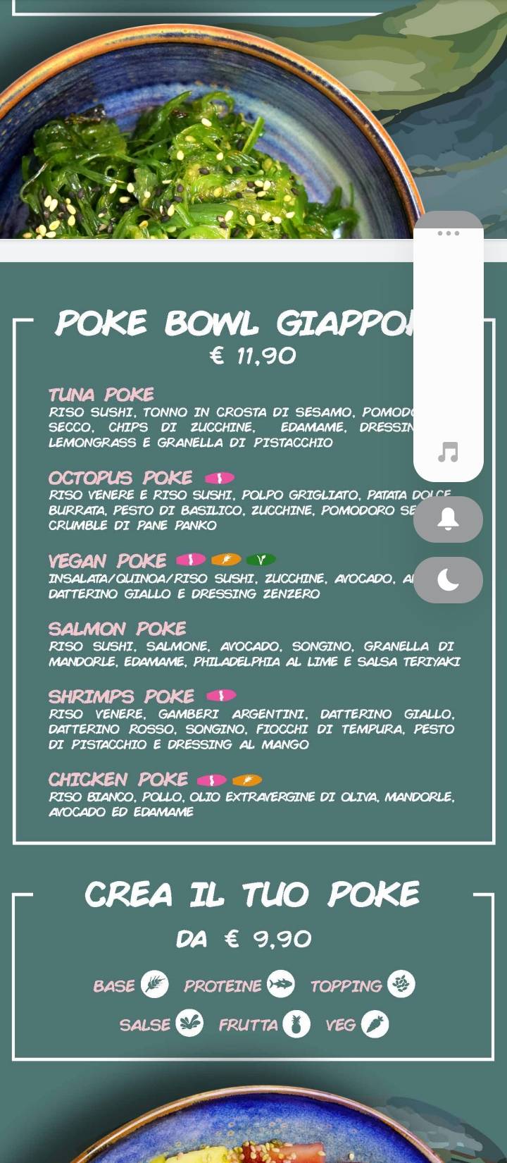 Menu di Giappoke Vomero 