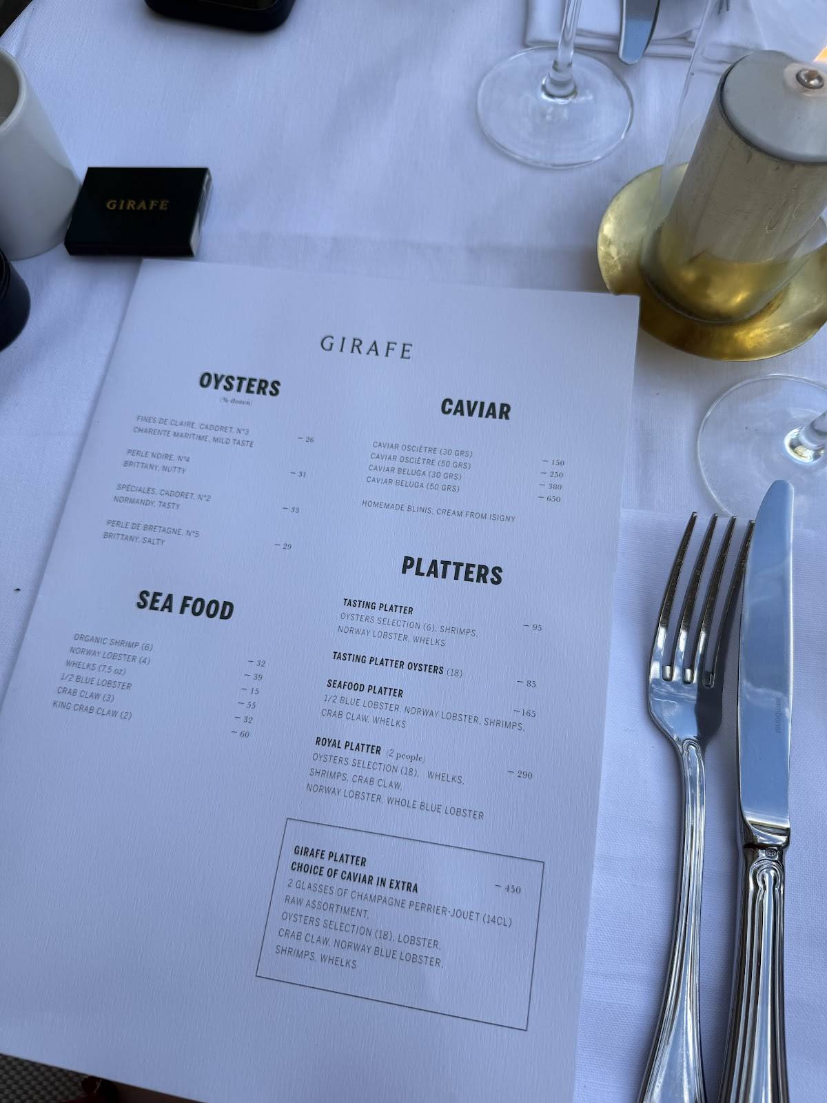 Menu de Girafe