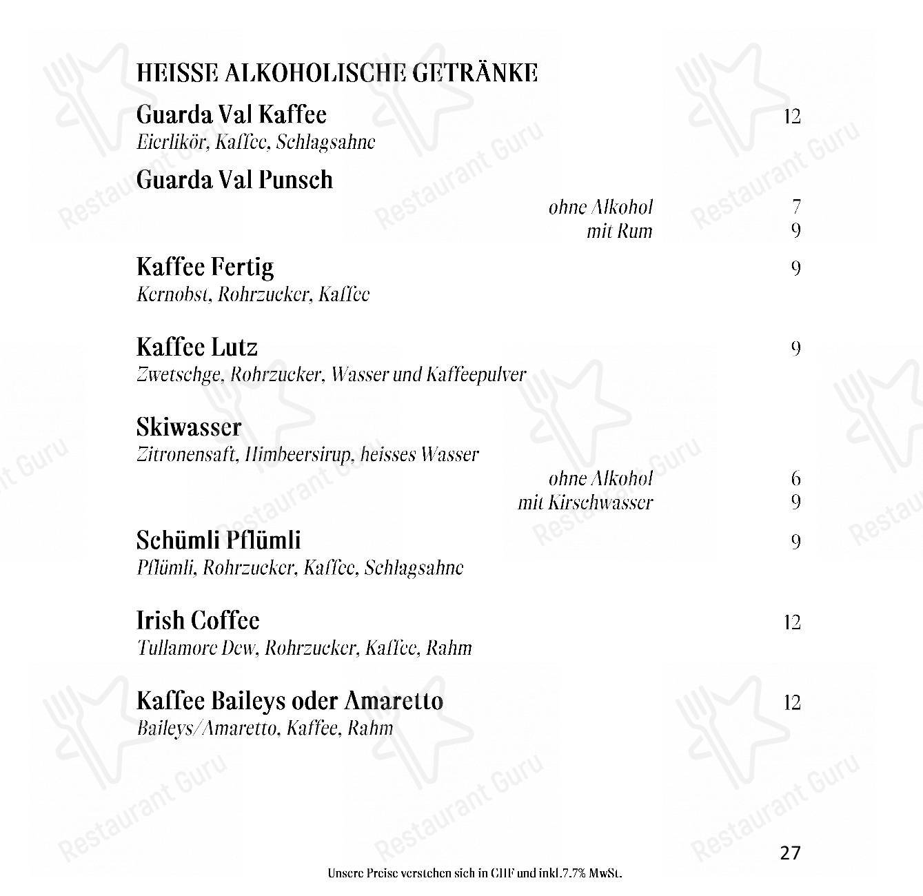 Gourmet Restaurant Guarda Val in Lantsch/Lenz - Menu