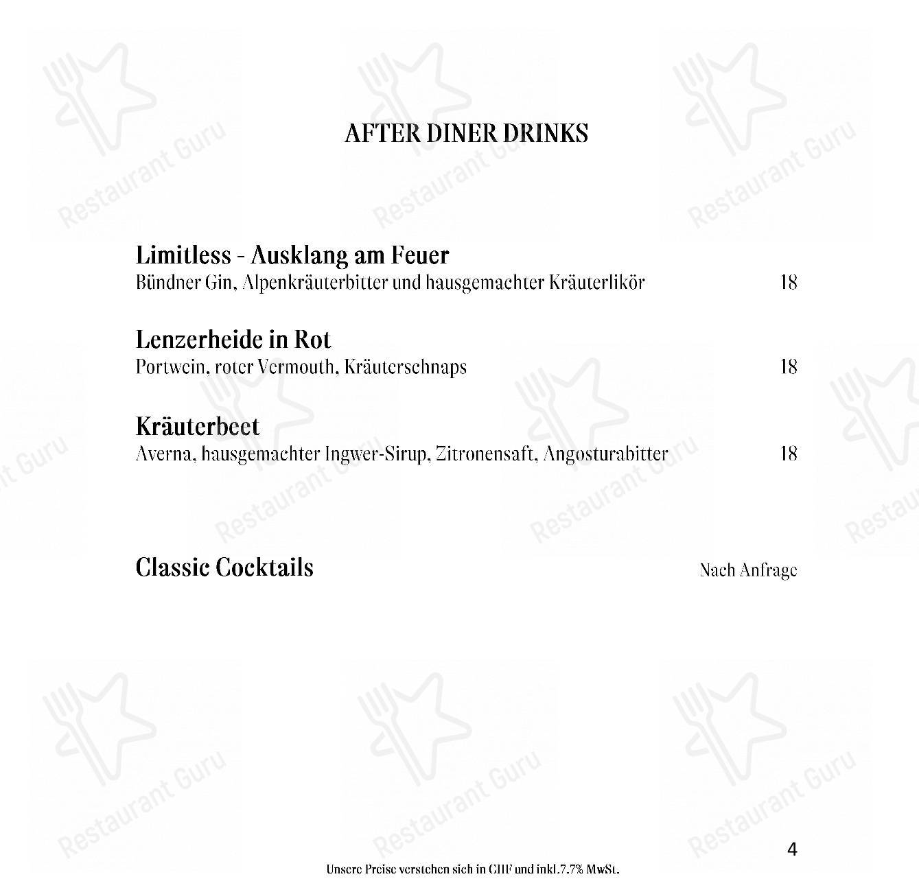 Menu per Gourmet Restaurant Guarda Val in Lantsch/Lenz