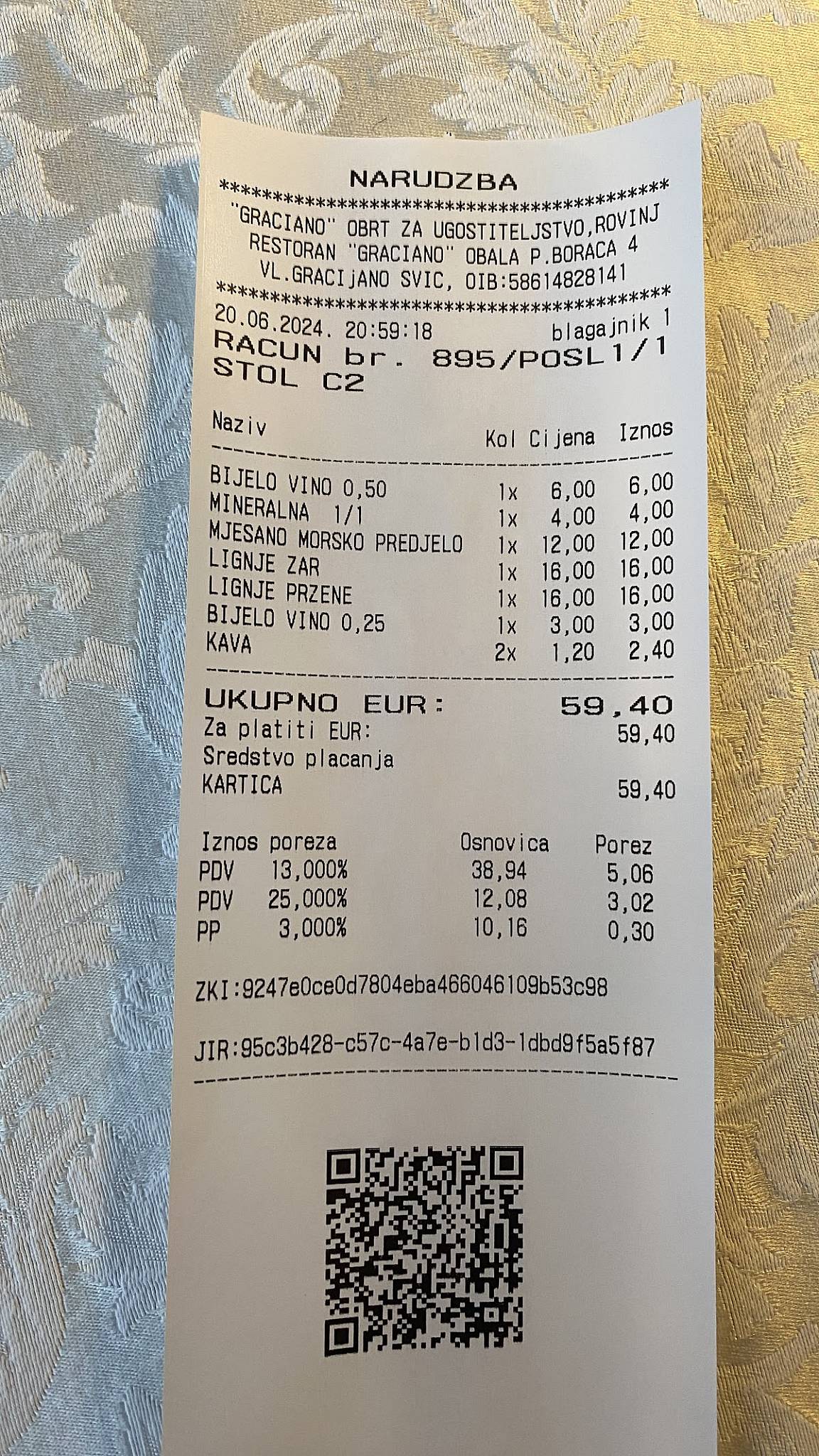 Menu de Restaurant Graciano