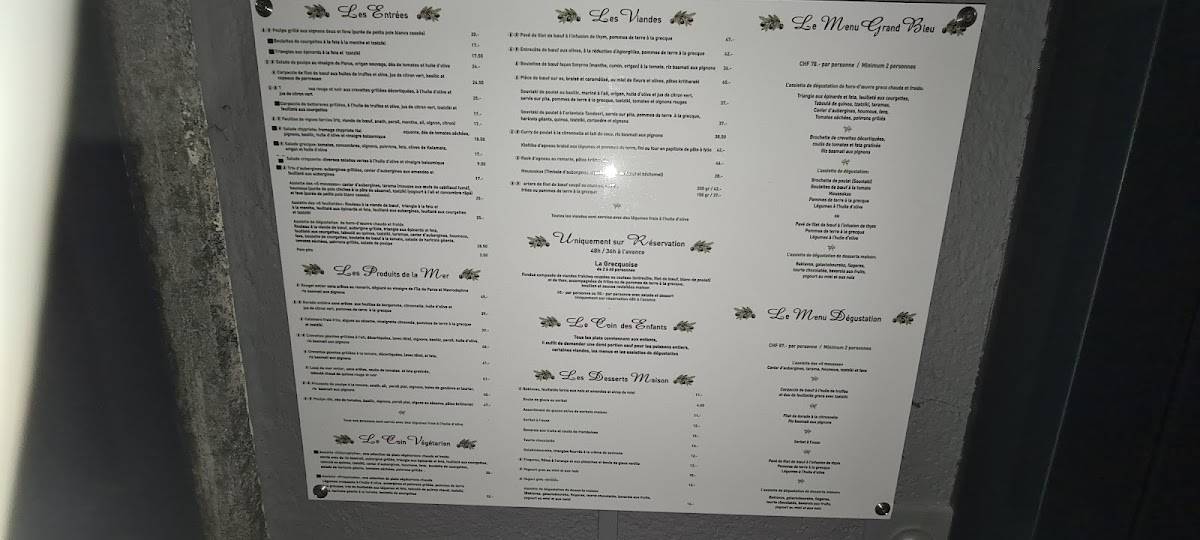 Menu di Grand Bleu 
