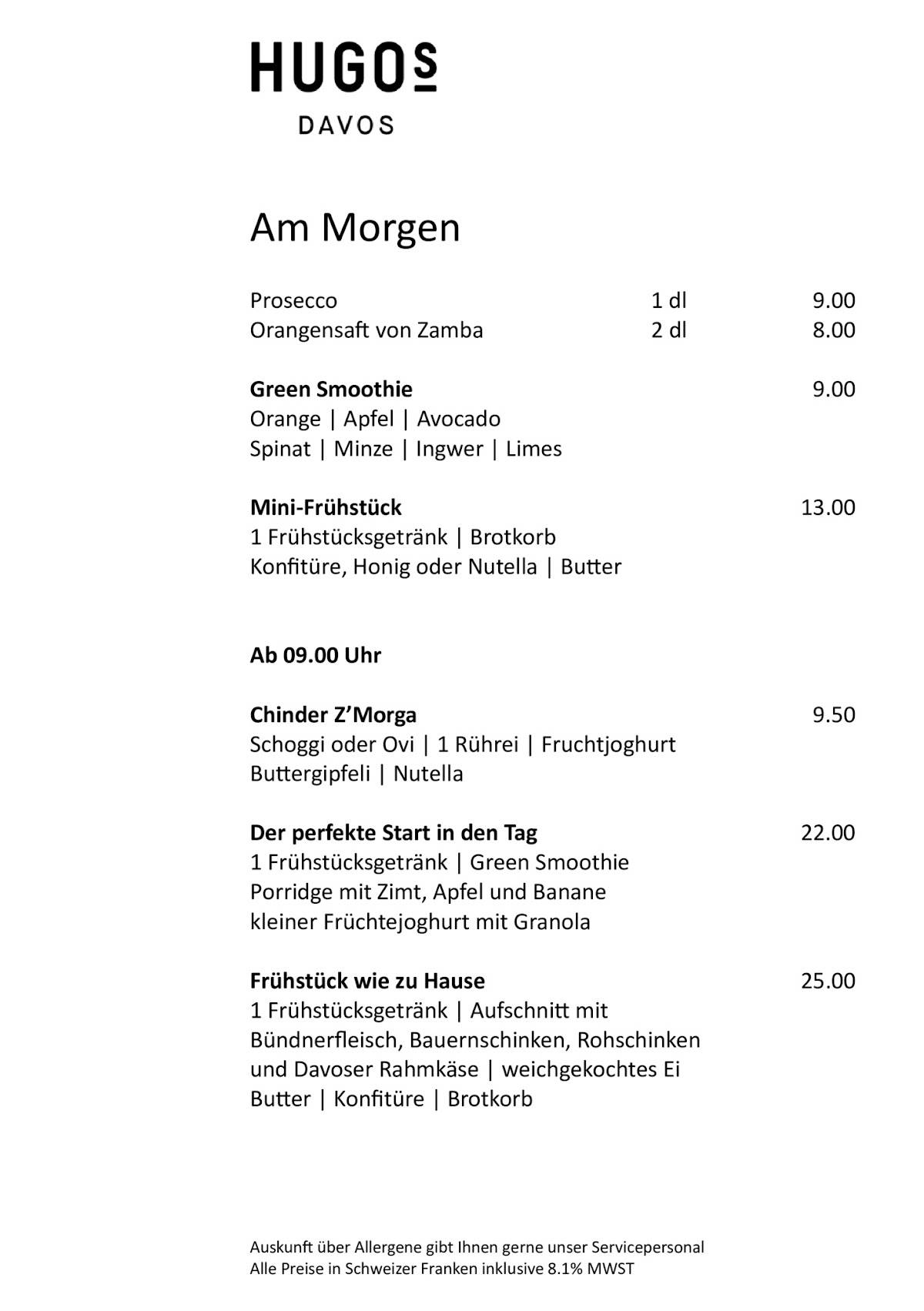 Menu di HUGO's Davos 