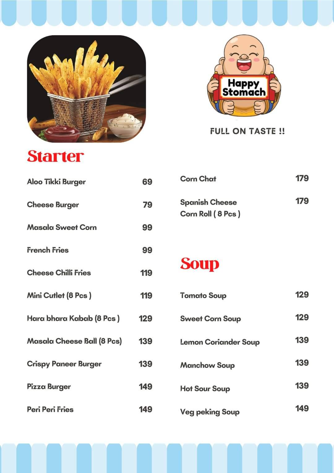 Happy Stomach menu