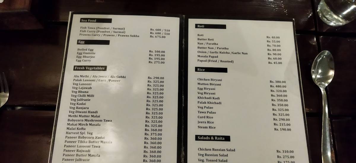 Harvest Club menu