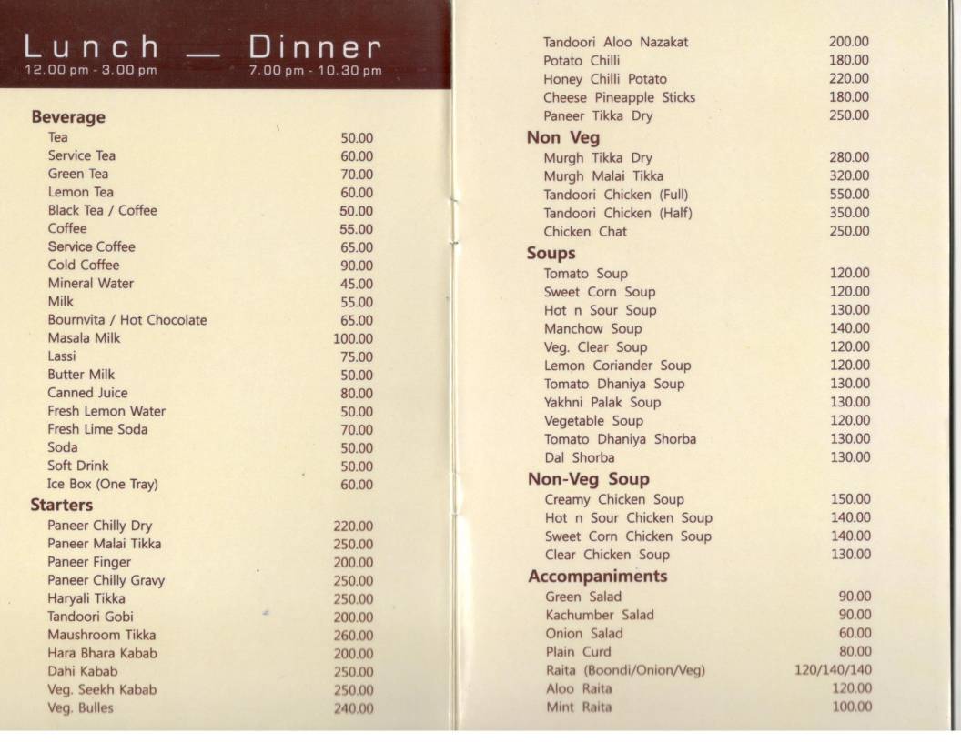 Hotel HG Grandiose menu