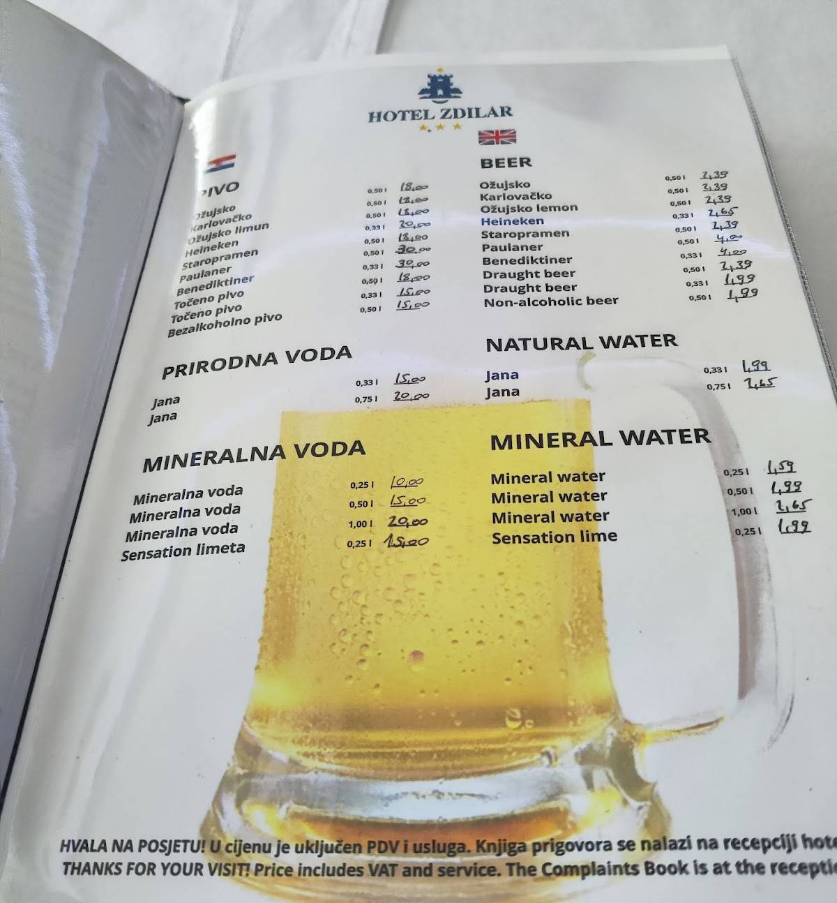 Menu di Hotel Zdilar 