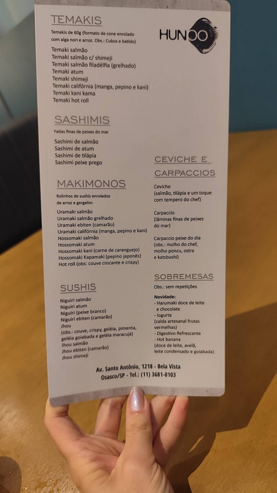 Hunoo Osasco cardápio