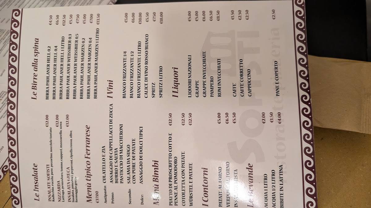 Menu di I Sofisti 