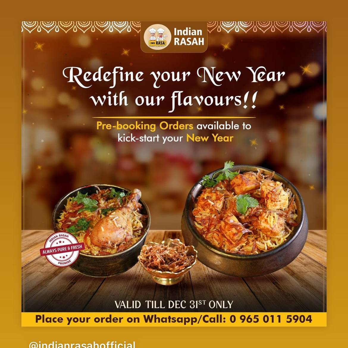 Indian Rasah Biryani menu