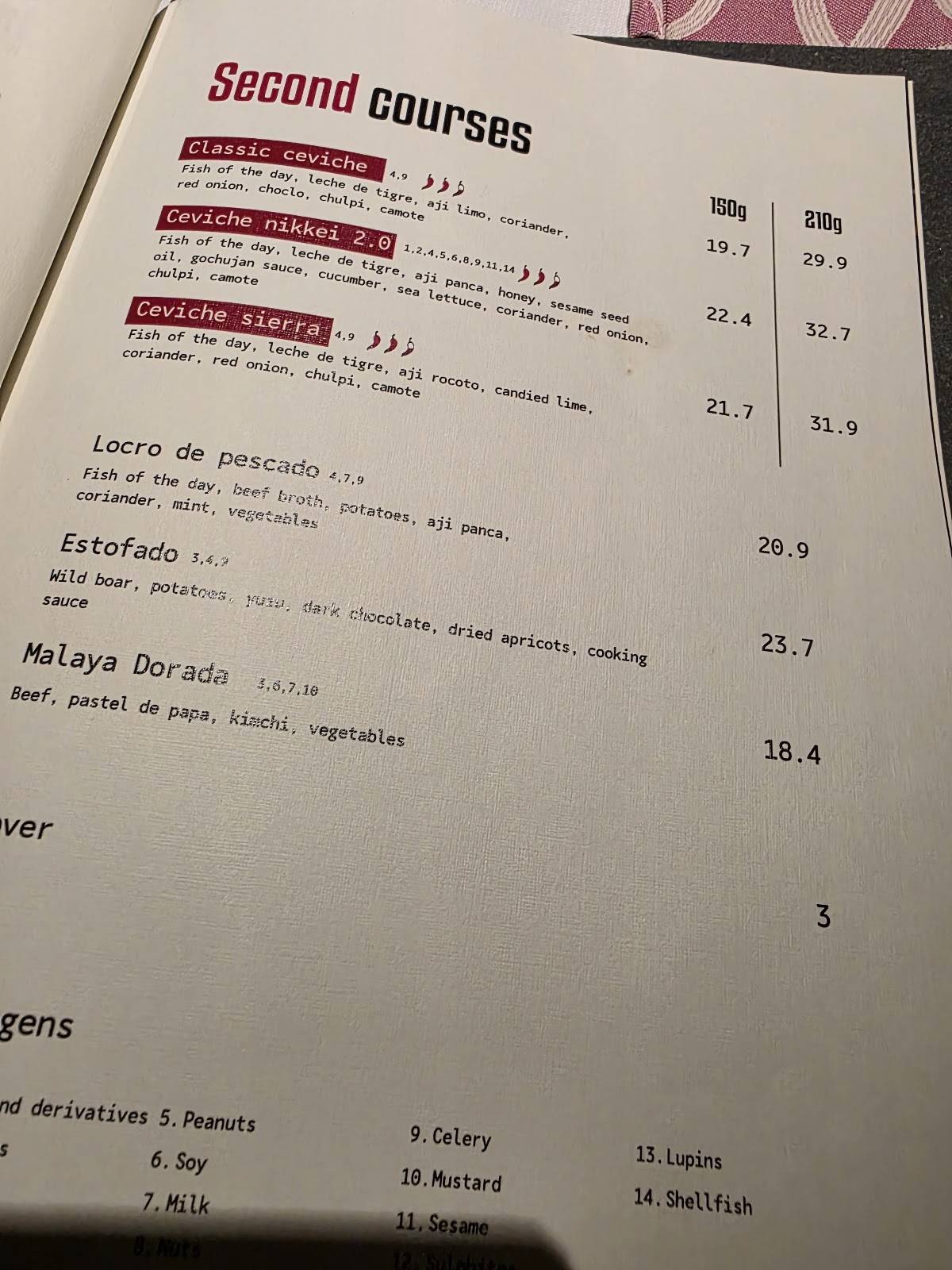 Menu di Inka - Cucina Peruviana & Pisco Bar 