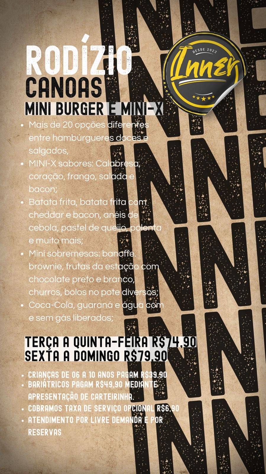 Inner Rodízio de Mini Hambúrguer cardápio