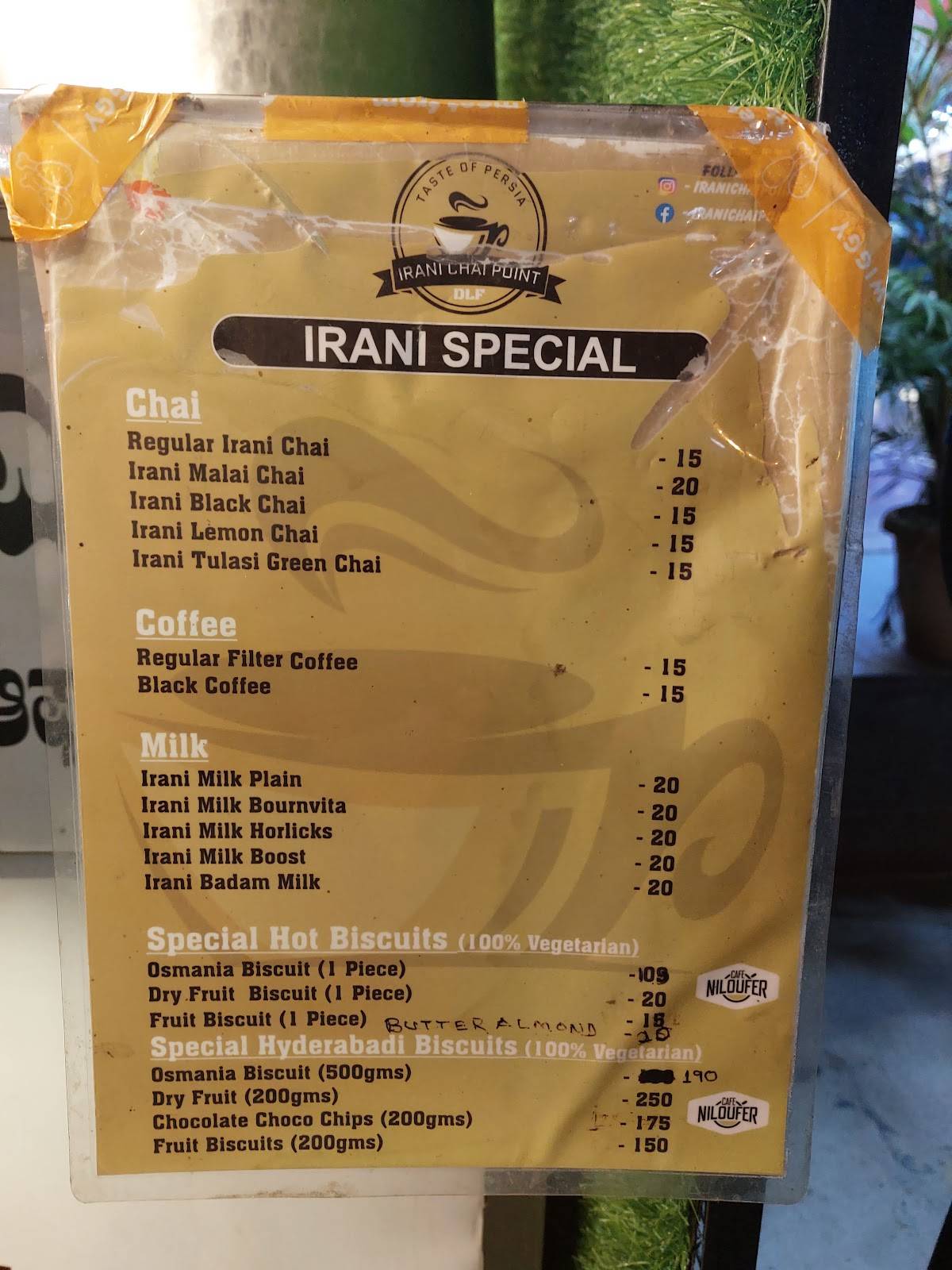 Irani Chai Point - DLF menu