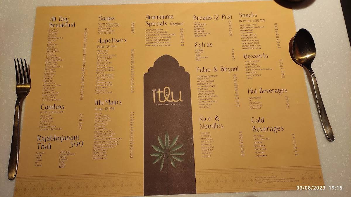 Menu At Itlu Hyderabad