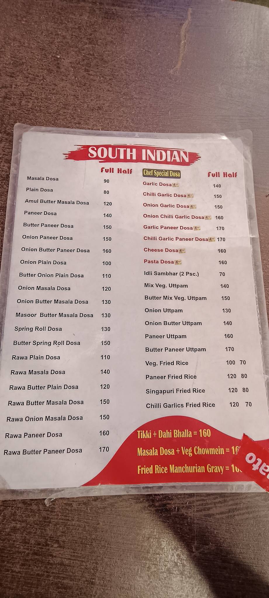 Jain Bhelpuri & Dosa Corner Sector 14 menu