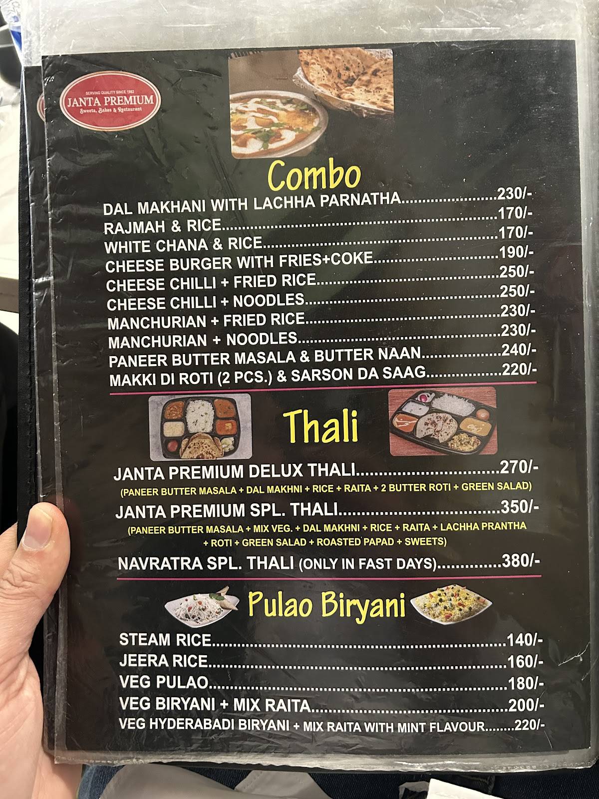 Janta Premium menu