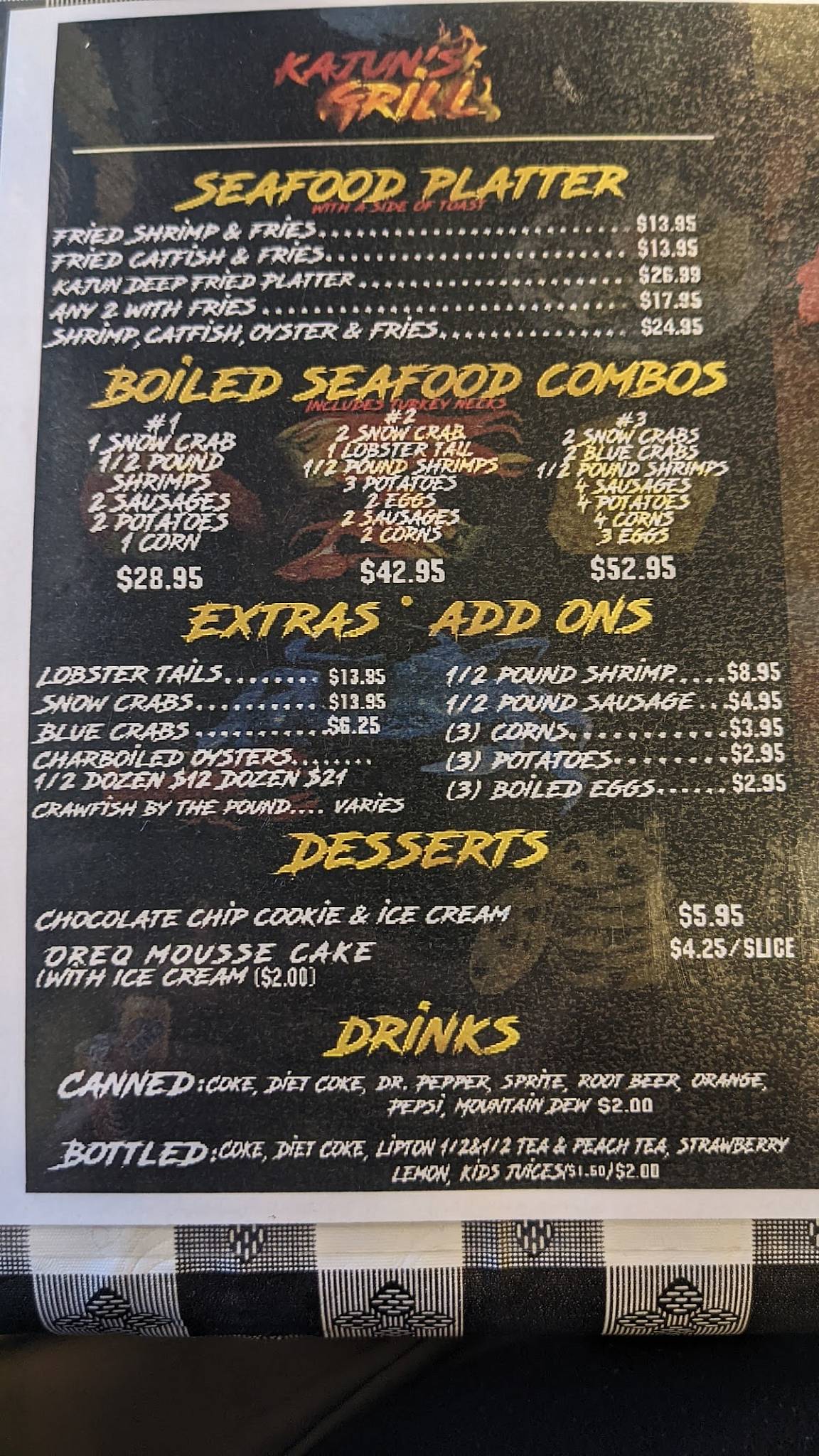 Menu At Kajun's Grill BBQ, Reserve