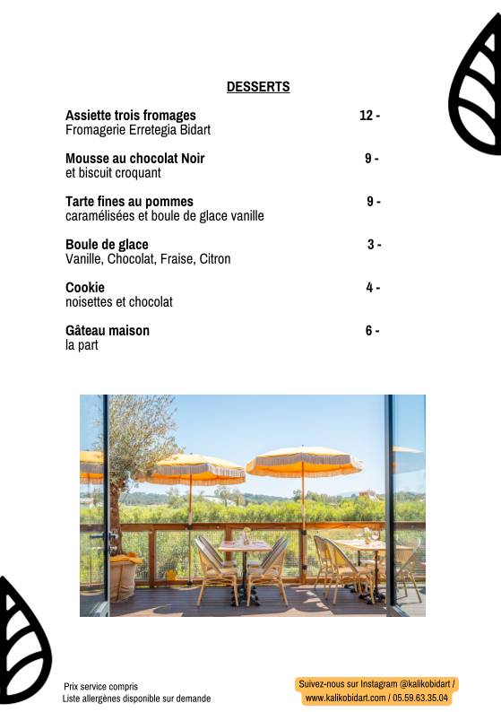 Menu de Kaliko