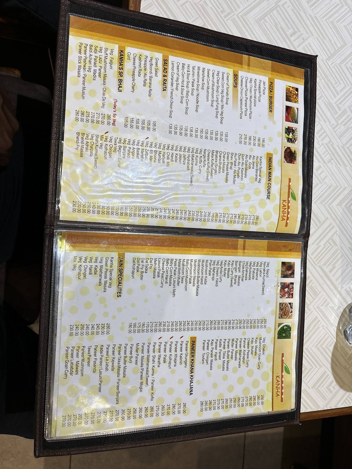 Kanha Veg menu