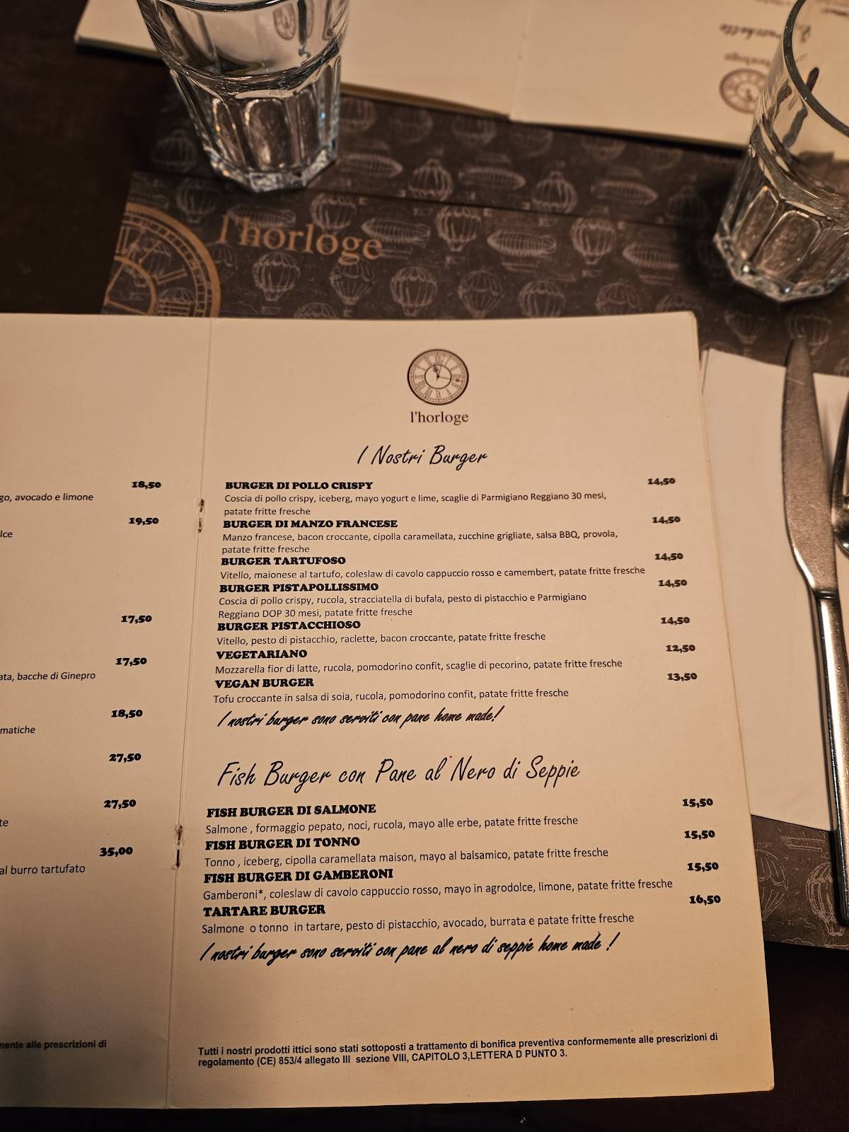 Menu di L'Horloge 