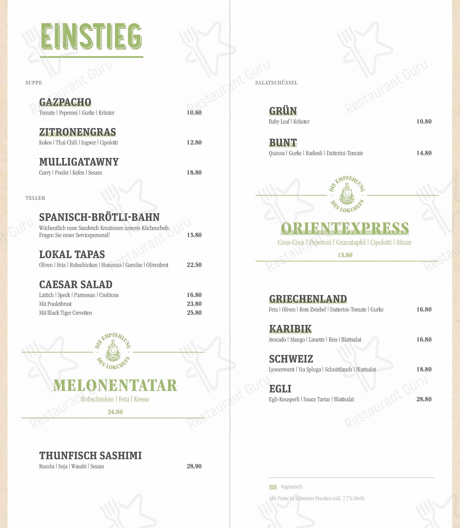 Brasserie LOK in San Gallo - Menu
