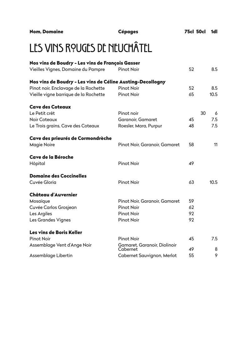 Menu di La Brasserie - Auberge des Vieux-Toits 