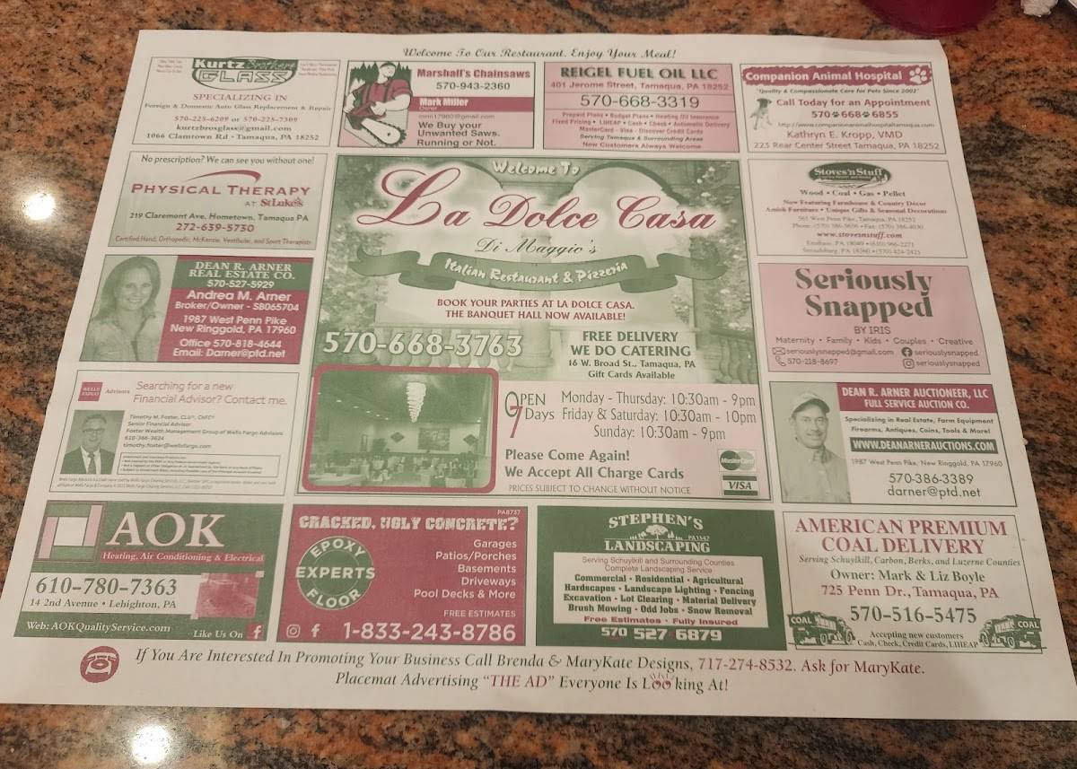 Menu At La Dolce Casa DiMaggio S Restaurant Tamaqua