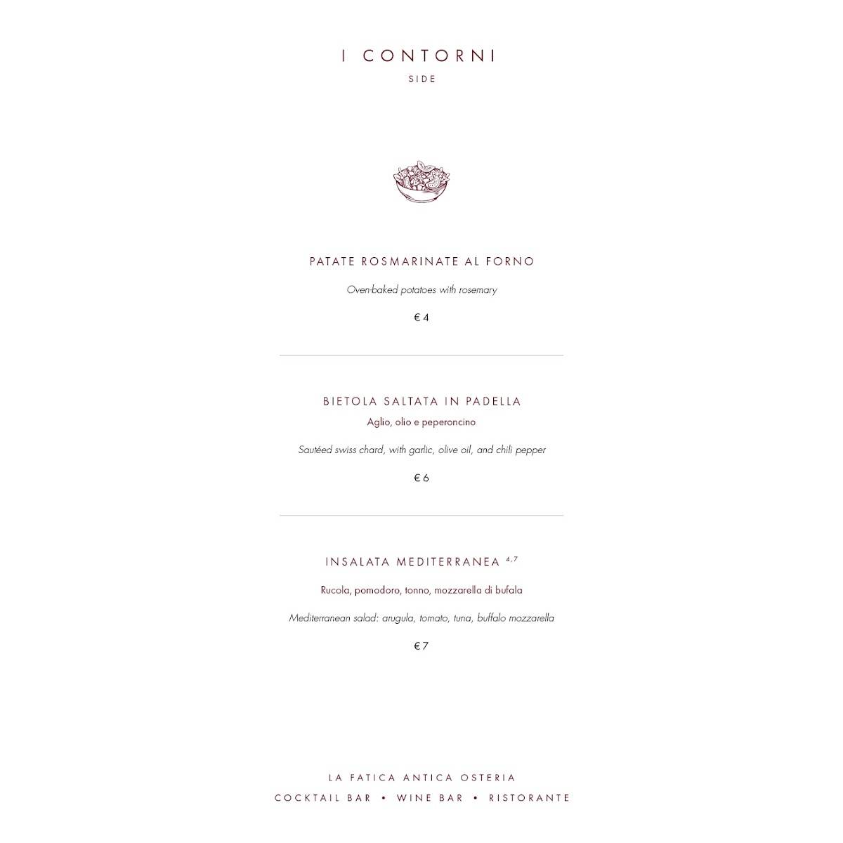 Menu di La Fatica - Antica Osteria 