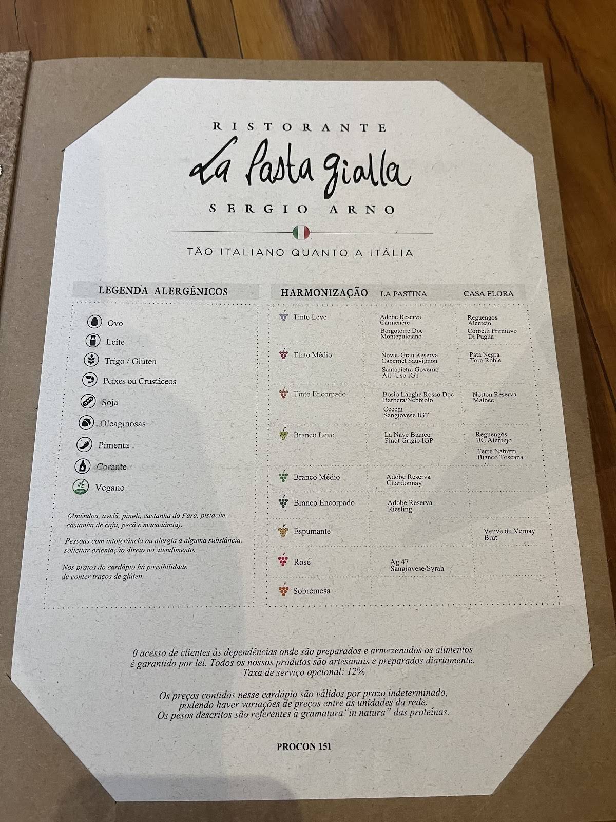 La Pasta Gialla - Unidade Moema cardápio