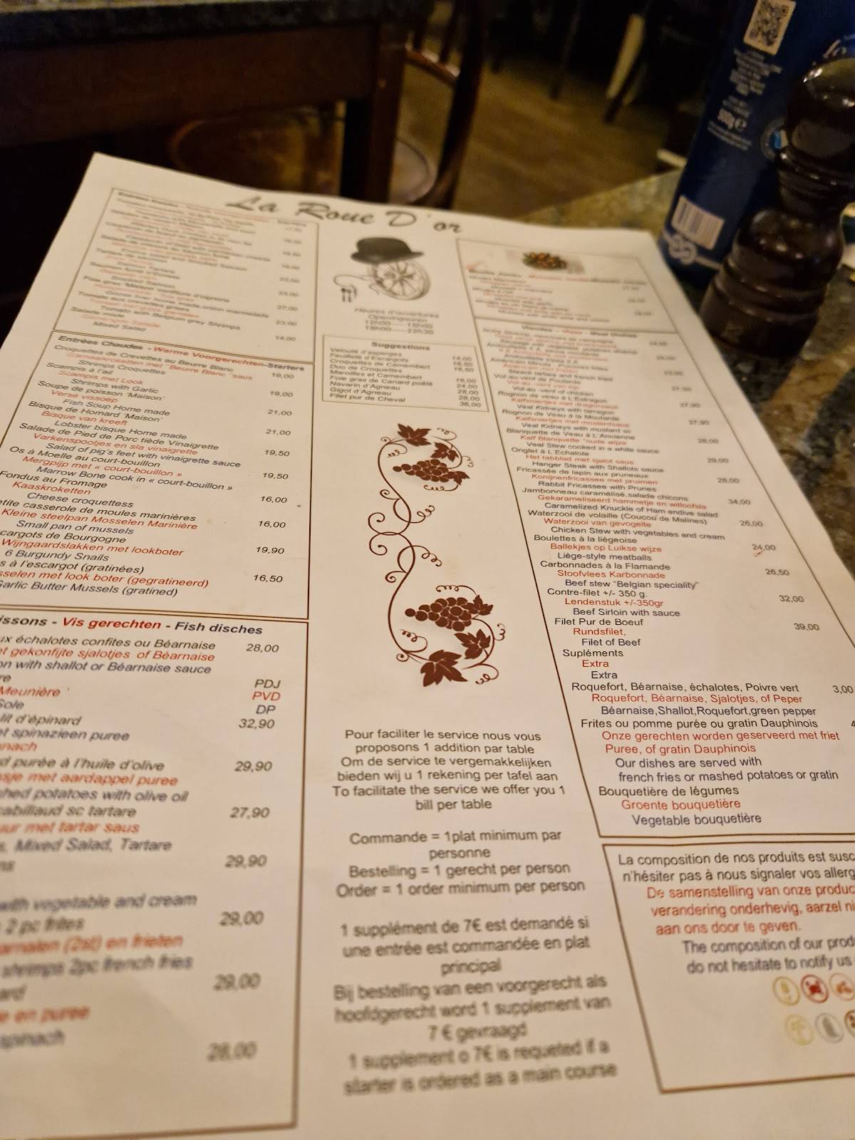 Menu de La Roue d'Or