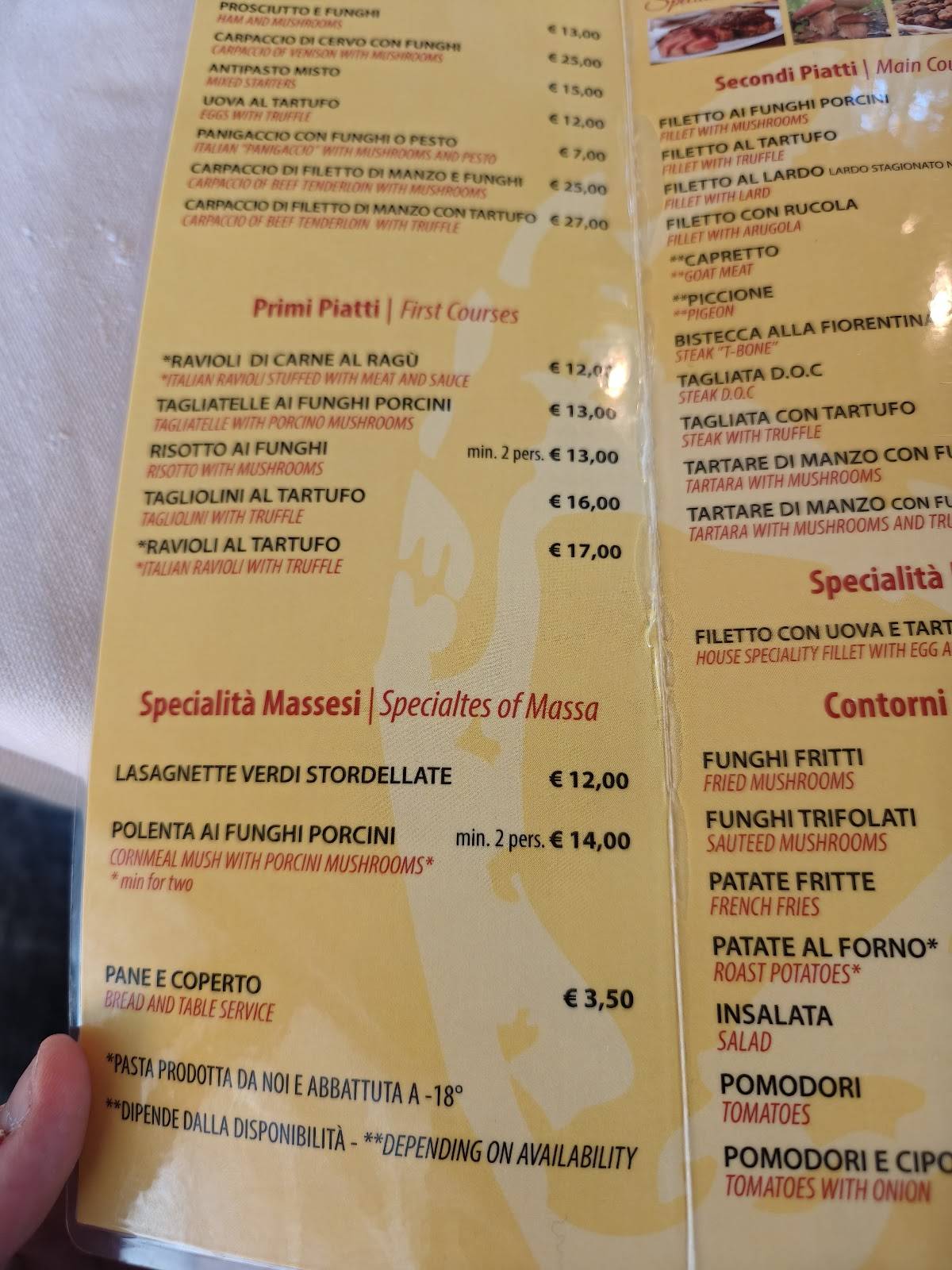 Menu di La Ruota 