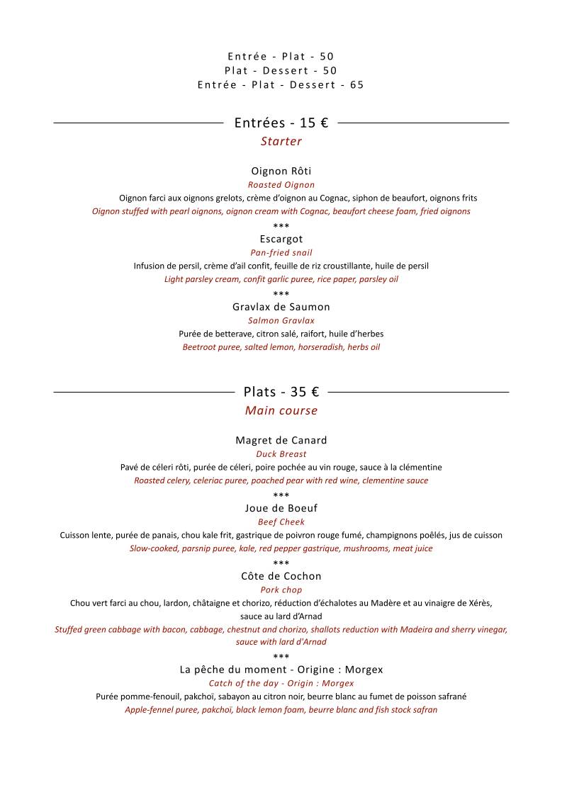 Menu de Le Bistrot du Dahu