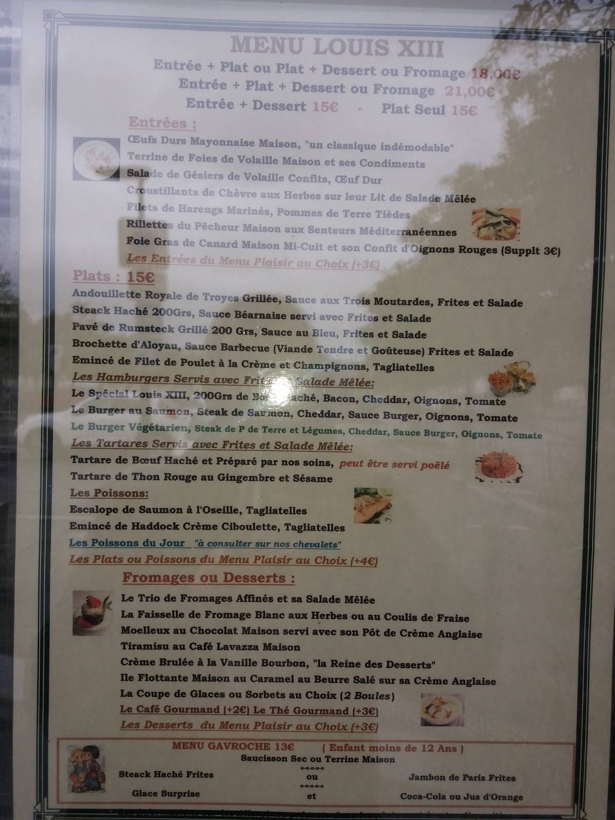 Menu de LE LOUIS XIII