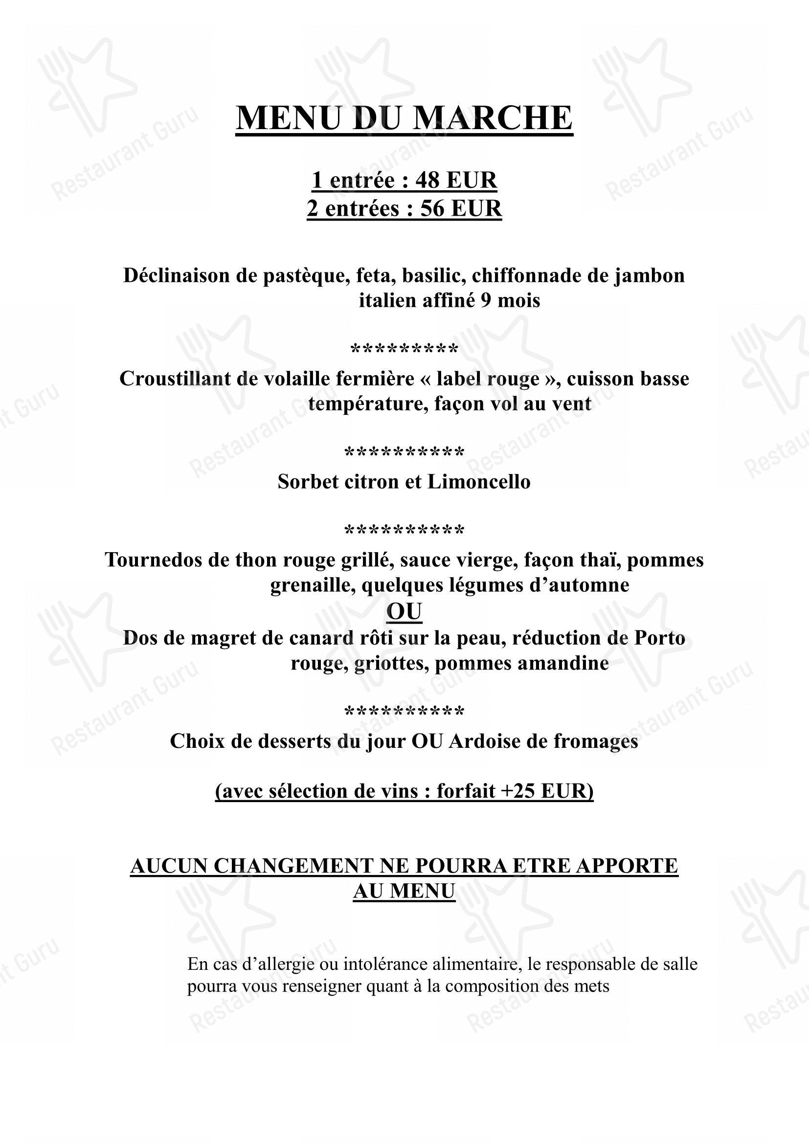 Menu pour Restaurant Le Pivert dans Tubize