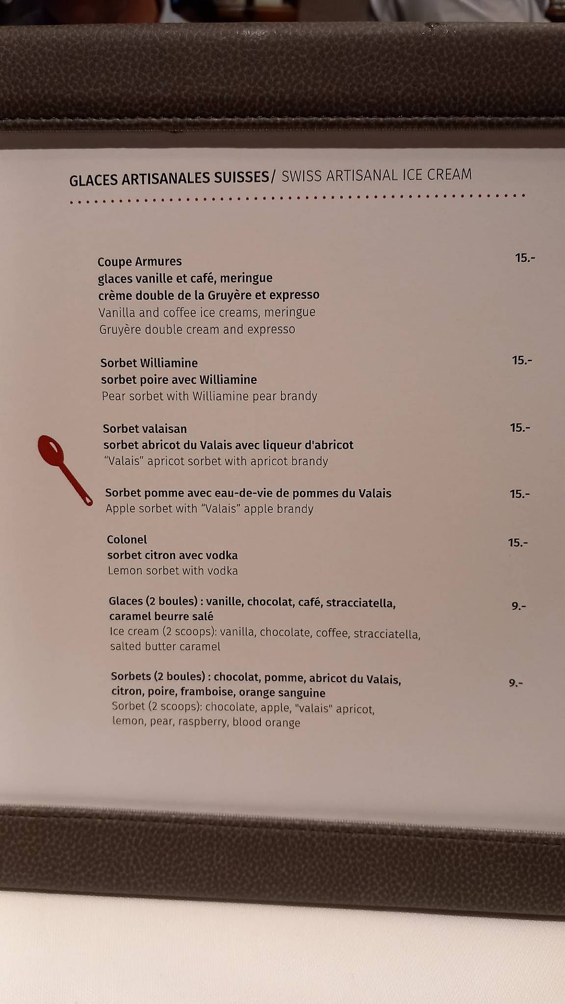 Menu di Restaurant Les Armures 