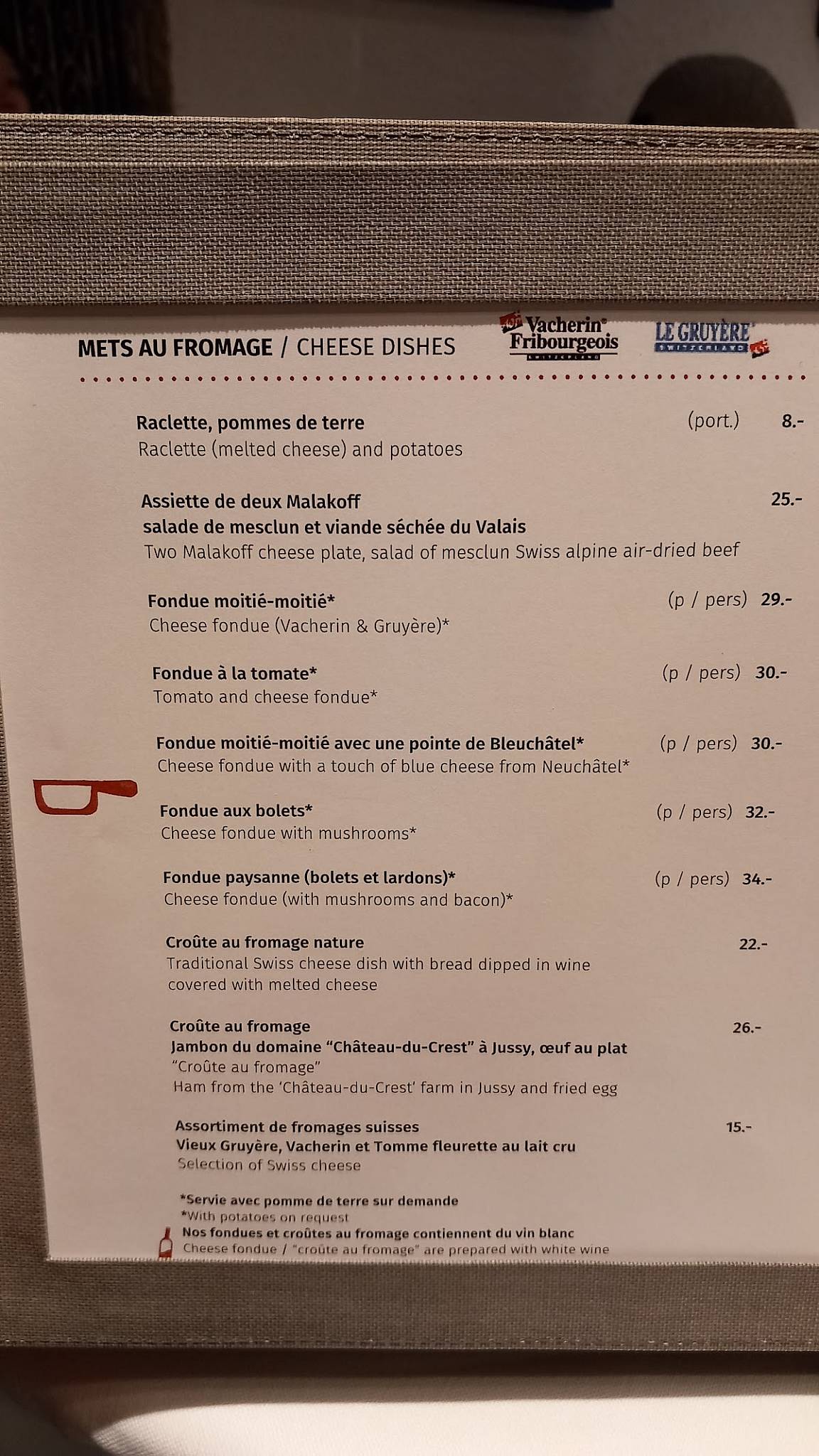 Menu di Restaurant Les Armures 
