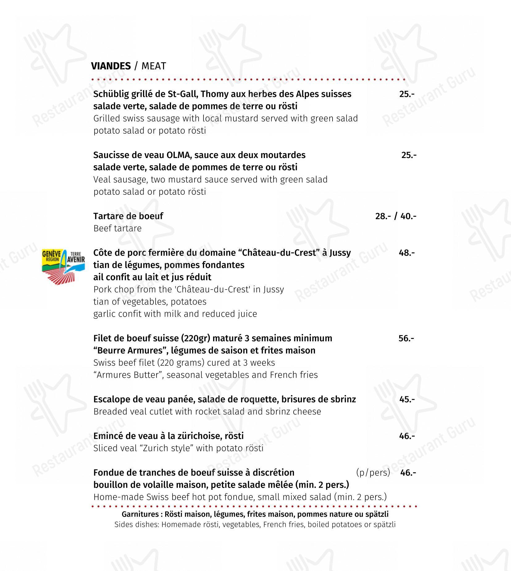 菜单 per Restaurant Les Armures ristorante