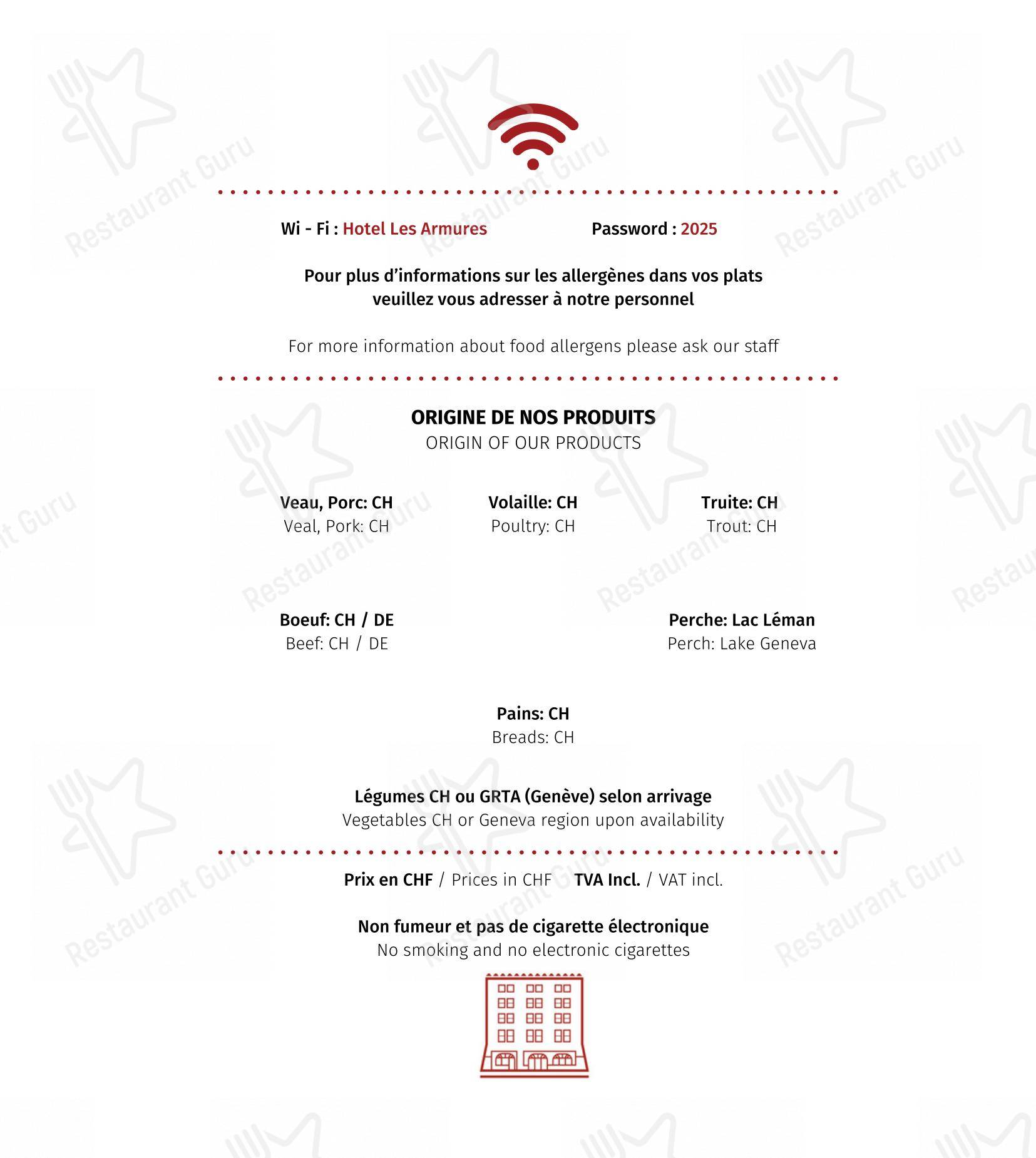 菜单 per Restaurant Les Armures in Ginevra